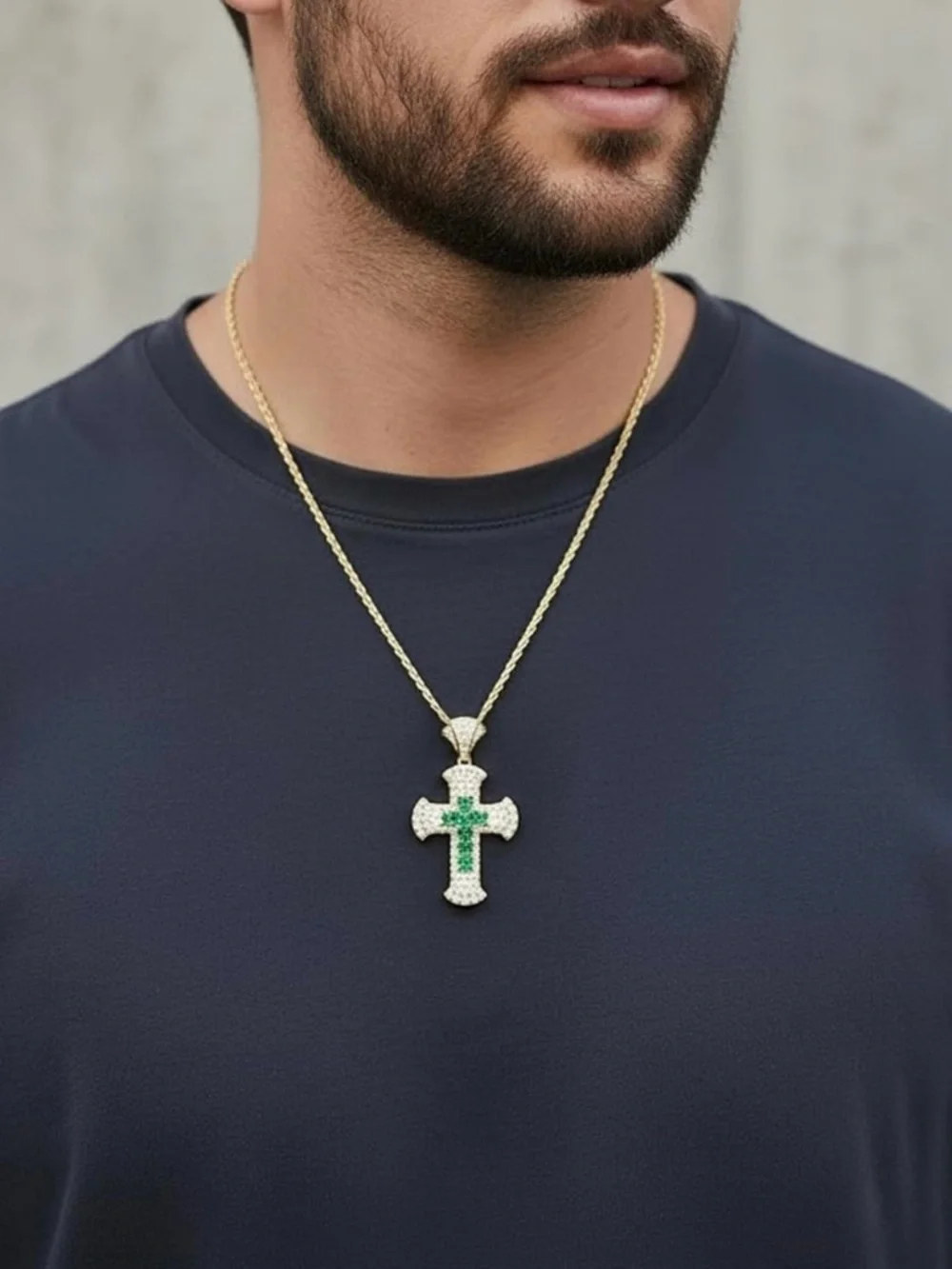 NWOT FWM Moissanite & Created Emerald Cross Necklace 925 Sterling Silver